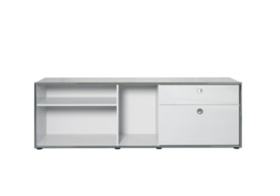 Meuble bas de bureau - Mélaminé -  Blanc-Chrome - 183 - 60 - 42 cm