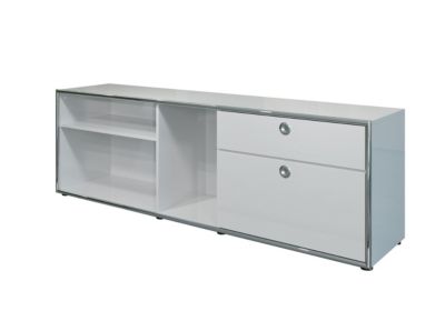 Meuble bas de bureau - Mélaminé -  Blanc-Chrome - 183 - 60 - 42 cm