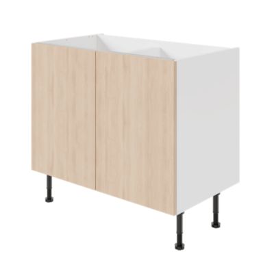 Meuble bas de cuisine avec 2 portes GoodHome Chia effet chêne clair et blanc L. 100 x H. 72 cm