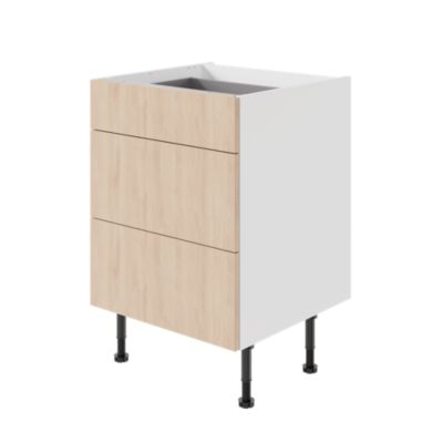 Meuble bas de cuisine avec 3 tiroirs GoodHome Chia effet chêne clair et blanc L. 60 x H. 72 cm