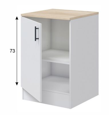 Meuble bas de cuisine avec plan de travail , 1 porte coloris blanc brillant /chêne canadien - H. 90 x L. 60 x P. 60 cm