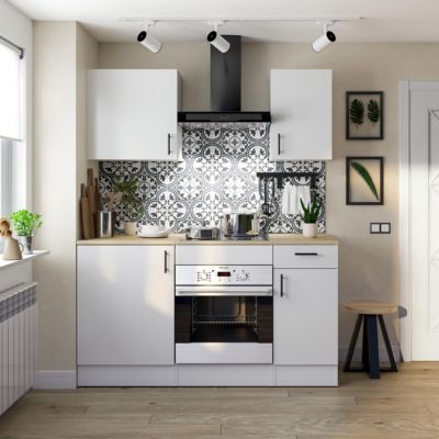 Meuble bas de cuisine avec plan de travail , 1 porte coloris blanc brillant /chêne canadien - H. 90 x L. 60 x P. 60 cm