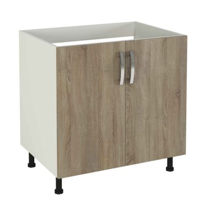 Meuble bas de cuisine pour evier 2 portes coloris chêne cortez - Hauteur 85 x Longueur 80 x profondeur 58 cm