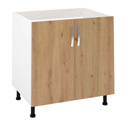 Meuble bas de cuisine pour évier avec 2 portes coloris Chêne Albar - Hauteur 85 x Longueur 80 x profondeur 58 cm