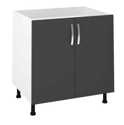 Meuble bas de cuisine pour évier avec 2 portes coloris gris - Hauteur 85 x Longueur 80 x profondeur 58 cm