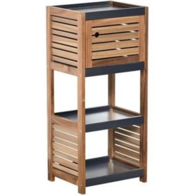 Meuble bas de rangement - Tendance - 1 porte - Acacia - 37cm - Noir