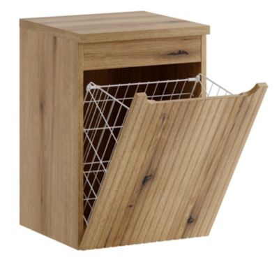 Meuble bas de salle de bain 40 cm avec panier à linge et plan NOVA chêne Coast Evoke