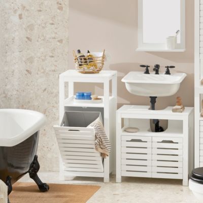 Meuble Bas de Salle de Bain avec 1 Panier à Linge basculant, BZR67-W, SoBuy