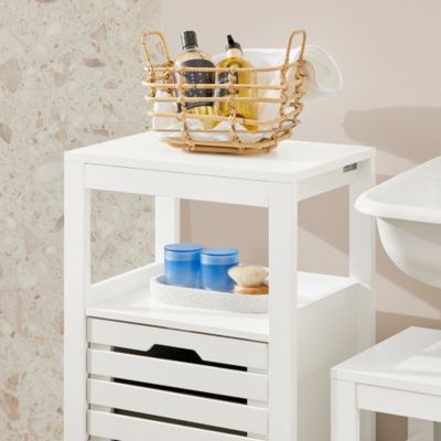 Meuble Bas de Salle de Bain avec 1 Panier à Linge basculant, BZR67-W, SoBuy