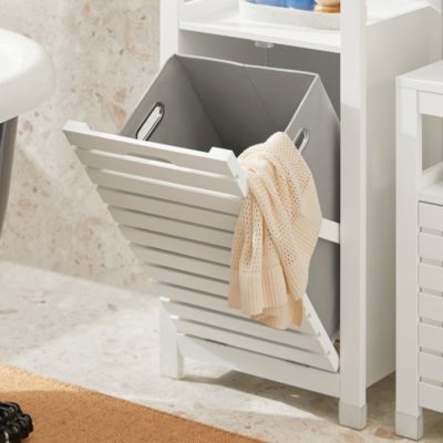 Meuble Bas de Salle de Bain avec 1 Panier à Linge basculant, BZR67-W, SoBuy