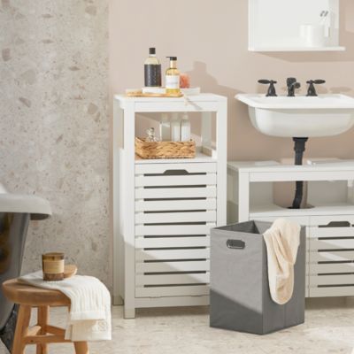 Meuble Bas de Salle de Bain avec 1 Panier à Linge basculant, BZR67-W, SoBuy