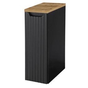 Meuble bas de salle de bain avec 1 porte - NEWPORT 20 x 60 x 40 cm rainuré noir / aspect chêne en.casa