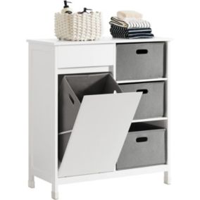 Meuble Bas de Salle de Bain avec 1 Tiroir, 1 Panier à Linge et 3 Panier, BZR77-W, SoBuy