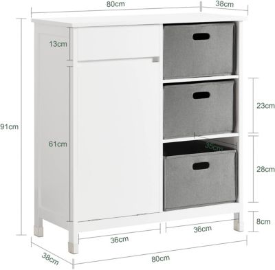 Meuble Bas de Salle de Bain avec 1 Tiroir, 1 Panier à Linge et 3 Panier, BZR77-W, SoBuy