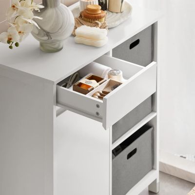 Meuble Bas de Salle de Bain avec 1 Tiroir, 1 Panier à Linge et 3 Panier, BZR77-W, SoBuy