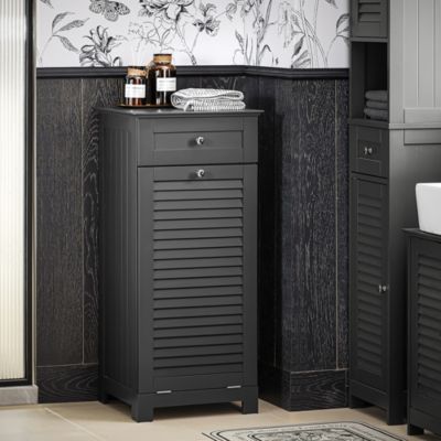 Meuble Sous Lavabo Avec Panier à Linge Intégré - Largeur 60 Cm, Couleur Anthracite - À Poser Ou à Suspendre - Pour Salle De Bain Ou Buanderie