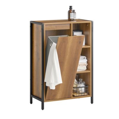 Meuble Bas de Salle de Bain avec 3 Compartiments et 1 Panier à Linge, BZR65-PF, SoBuy