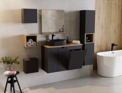 Meuble bas de salle de bain avec panier à linge et plan NOVA NOIR 40 cm
