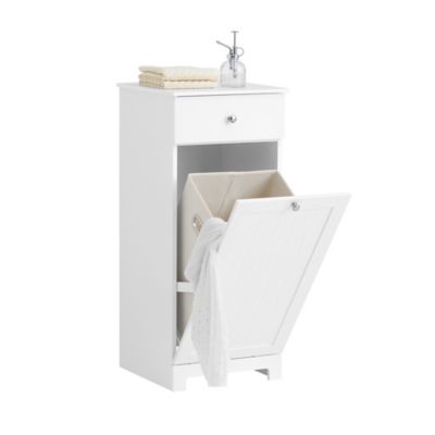 Meuble Bas de Salle de Bain avec tiroir et Panier à Linge, Blanc, BZR21-W, SoBuy