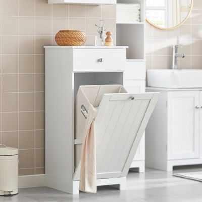 Meuble Bas de Salle de Bain avec tiroir et Panier à Linge, Blanc, BZR21-W, SoBuy