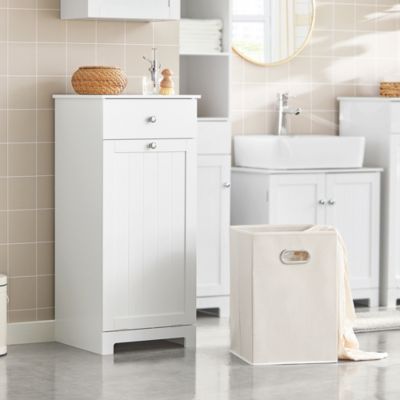 Meuble Bas de Salle de Bain avec tiroir et Panier à Linge, Blanc, BZR21-W, SoBuy