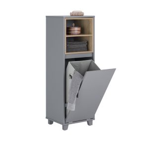 Meuble Bas de Salle de Bain, Demi-Colonne sur Pied, 1 Panier à Linge, BZR146-DG, SoBuy