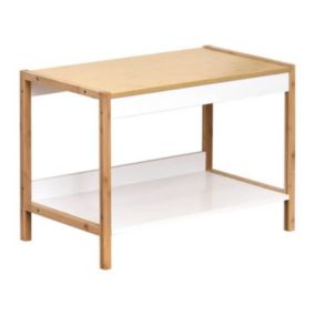 Meuble bas de salle de bain en bambou et bois MDF - TENDANCE - 1 étagère - Blanc - 60 x 34 x 43 cm