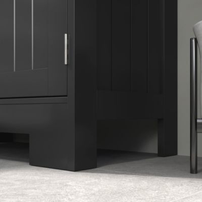 Meuble bas de salle de bain multi-rangements grande niche 2 tiroirs placard double porte avec étagère MDF noir