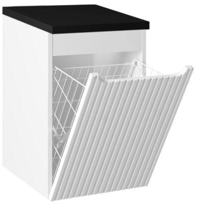 Meuble bas de salle de bain NOVA BLANC avec panier à linge et plan  NOIR 40 cm