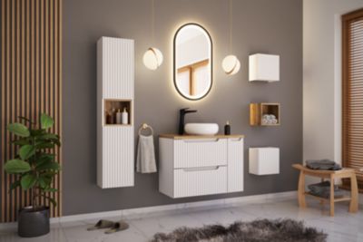 Meuble bas de salle de bain NOVA BLANC avec panier à linge et plan  NOIR 40 cm