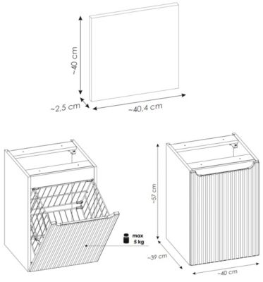 Meuble bas de salle de bain NOVA BLANC avec panier à linge et plan  NOIR 40 cm
