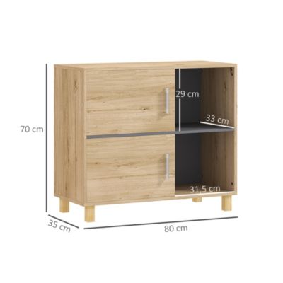 Meuble bas de salle de bain style bohème - 2 portes, 2 niches - gris effet bois clair naturel