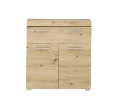 Meuble bas  mélaminé chêne. L - H - P : 73 - 79 - 31 cm