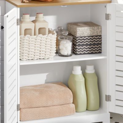 Meuble Bas Placard de Rangement avec 2 Portes Persiennes, BZR41-W, SoBuy