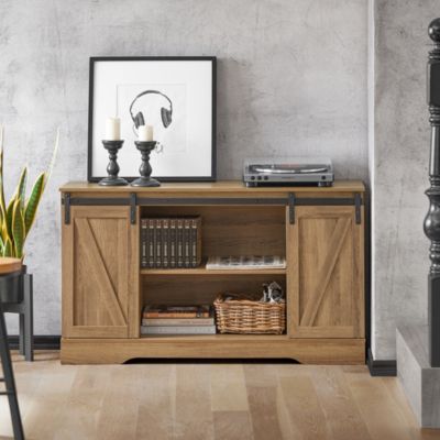 Meuble Bas Placard de Rangement Buffet avec Porte de Grange Coulissante, FSB60-BR, SoBuy