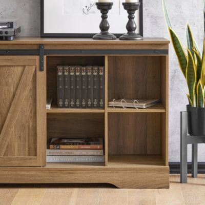 Meuble Bas Placard de Rangement Buffet avec Porte de Grange Coulissante, FSB60-BR, SoBuy