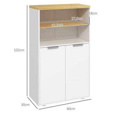 Meuble bas salle de bain - 2 portes, étagère, 2 niches - dim. 60L x 30l x 102H cm - blanc bois clair