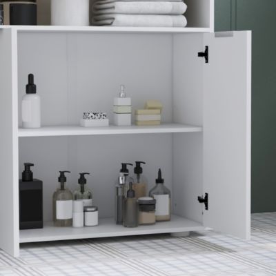 Meuble bas salle de bain - 2 portes, étagère, 2 niches - dim. 60L x 30l x 102H cm - blanc bois clair