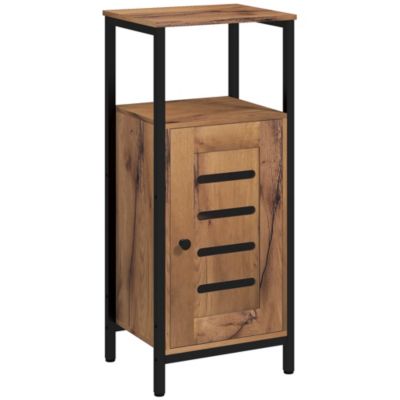Meuble bas salle de bain porte étagère niche acier noir effet bois