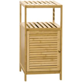 Meuble bas salle de bain rangement salle de bain 1 porte 2 étagères bois bambou verni