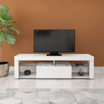 Meuble Bas TV, Blanc, 140x51x35 cm, Panneau de Particules MDF