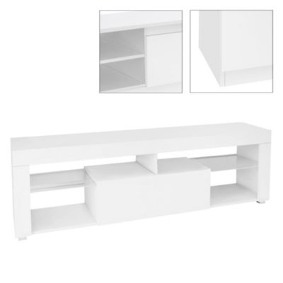 Meuble Bas TV, Blanc, 140x51x35 cm, Panneau de Particules MDF