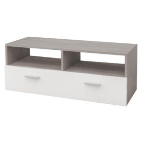 Meuble Bas TV, Blanc/Gris, 95x36x35 cm, Panneau de Particules MDF