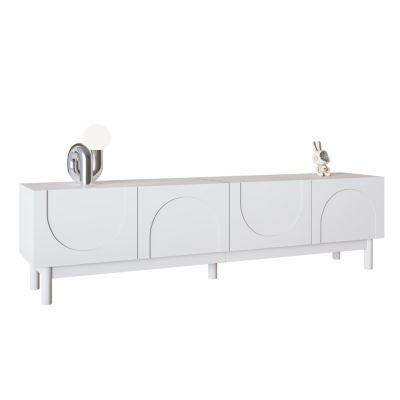 Meuble bas TV portes courbees ondulees etageres pied stabilisateur design elegant pratique salon moderne fonctionnel