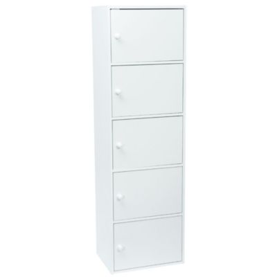 Meuble Bas Blanc 5 Niches Werka Pro - Rangement Salle De Bain, Chambre, Dressing - 80x50x29 Cm, Facile à Monter