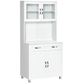 Meuble Buffet Cuisine Blanc Multi-Rangement Spacieux Contemporain 2 Placards + Tiroir Coulissant