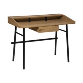 Meuble Bureau 1 tiroir en Bois effet chêne et Métal Noir L 110 cm