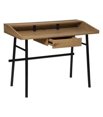 Meuble Bureau 1 tiroir en Bois effet chêne et Métal Noir L 110 cm