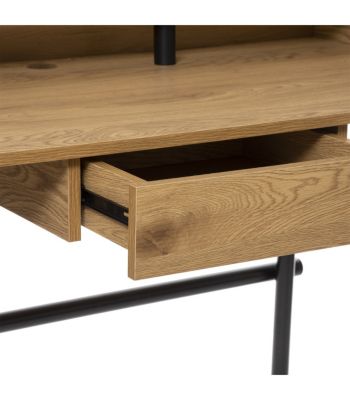 Meuble Bureau 1 tiroir en Bois effet chêne et Métal Noir L 110 cm