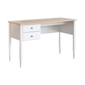 Meuble Bureau 2 tiroirs en Bois Blanc et Naturel L 120 x H 77 cm